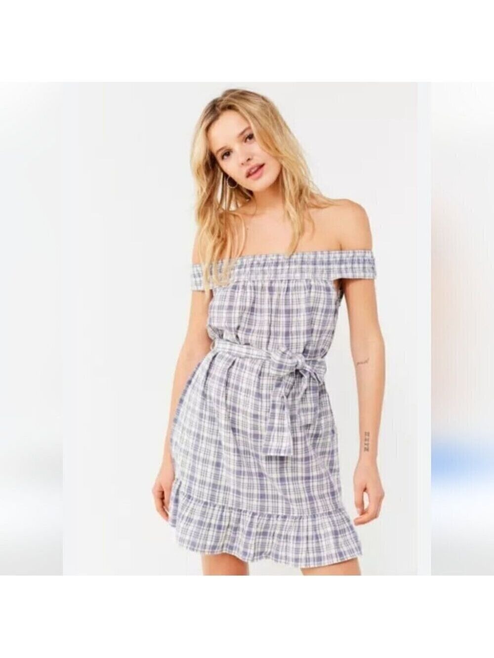 NWT UO URBAN OUTFITTERS |Plaid Ruffle Dress black white sz S